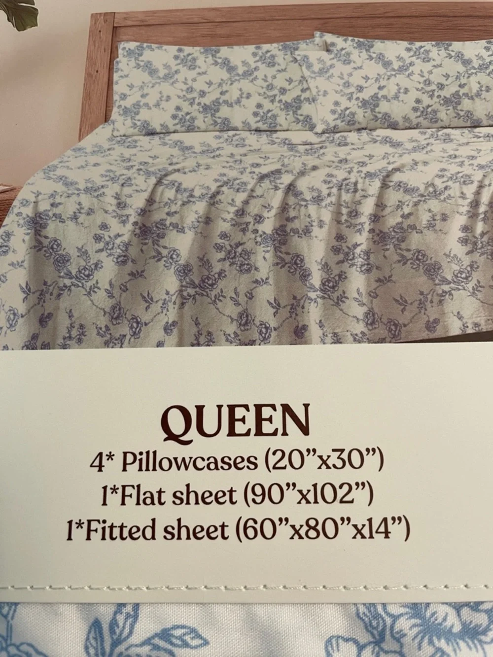 SEEBOO 6-piece Ultra Soft Sheet Set, Deep Pocket, Queen, Blue White